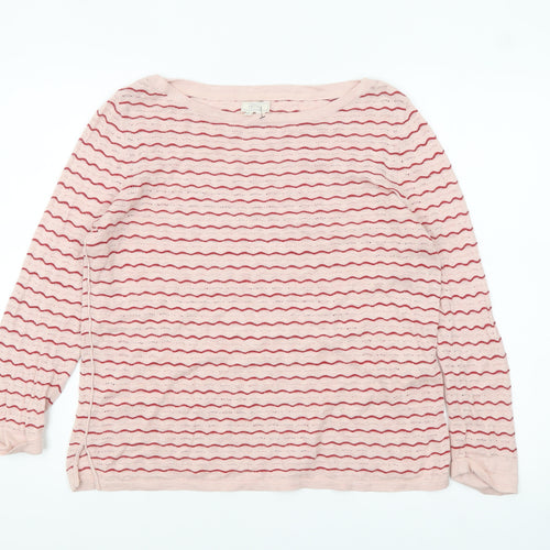 Fat Face Women's Pink Striped Cotton Boat Neck Jumper Size 10
