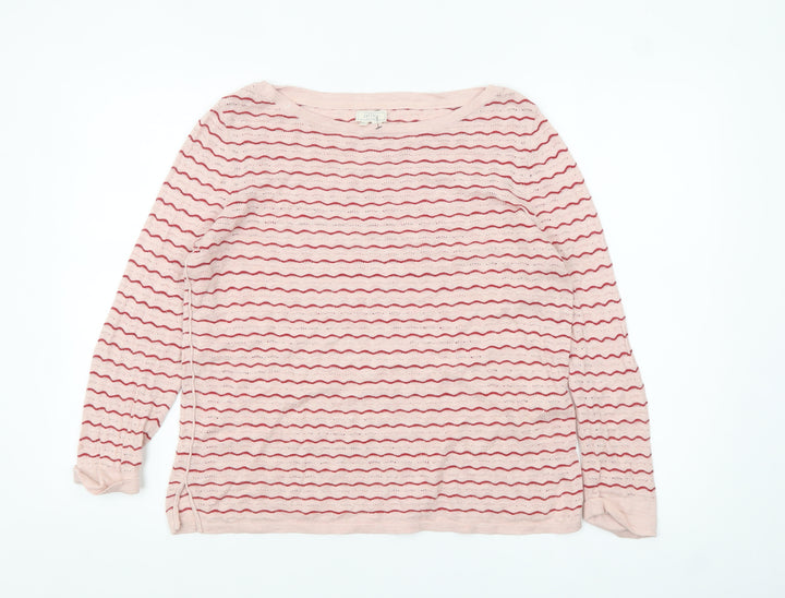 Fat Face Women's Pink Striped Cotton Boat Neck Jumper Size 10