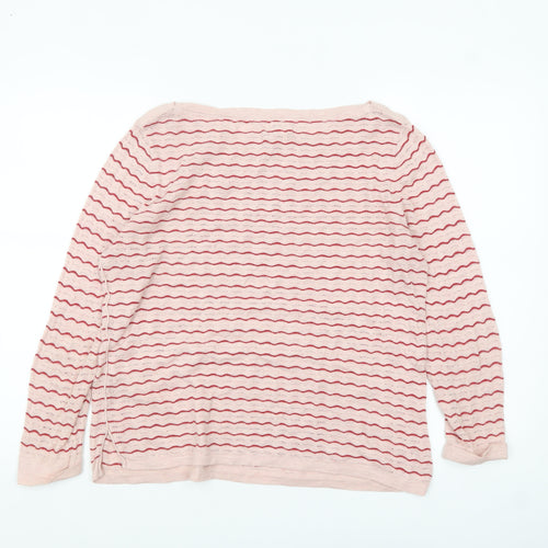 Fat Face Women's Pink Striped Cotton Boat Neck Jumper Size 10