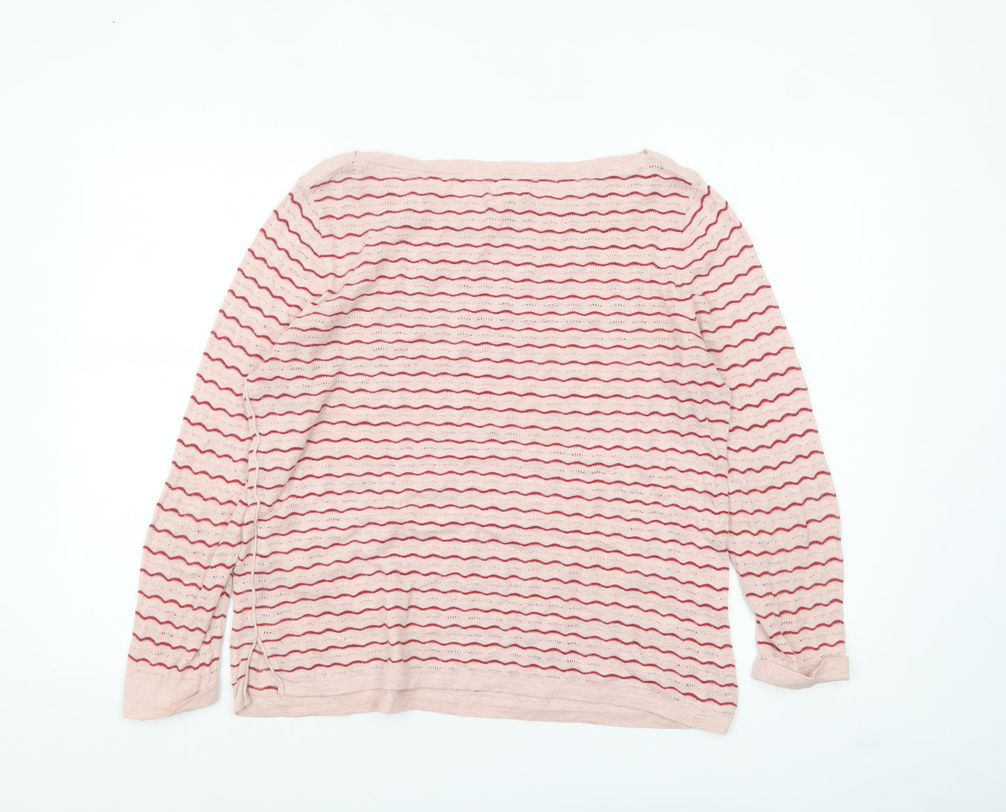 Fat Face Women's Pink Striped Cotton Boat Neck Jumper Size 10