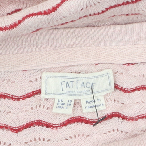 Fat Face Women's Pink Striped Cotton Boat Neck Jumper Size 10