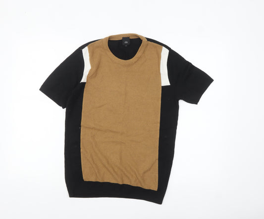 River Island Men's Black Beige Colourblock Knit T-Shirt Size S