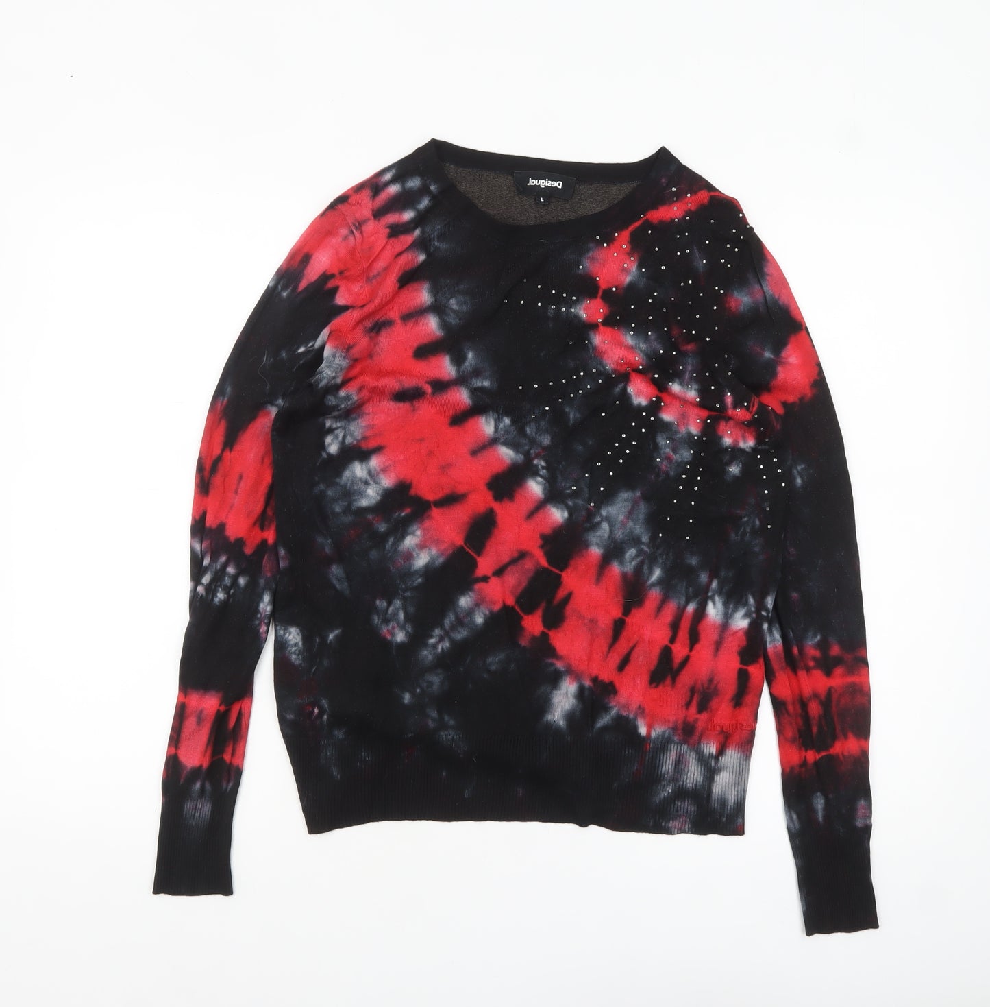 Desigual Women’s Multicoloured Tie-Dye Rhinestone Pullover Jumper L