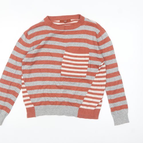 Next Women's Grey & Orange Striped Jumper UK 10 Crew Neck Wool Blend