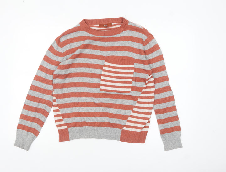 Next Women's Grey & Orange Striped Jumper UK 10 Crew Neck Wool Blend