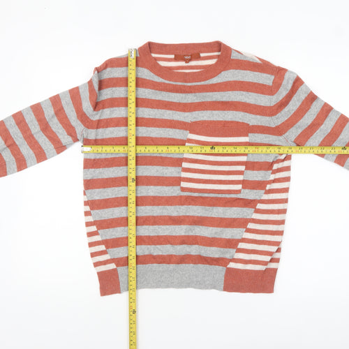 Next Women's Grey & Orange Striped Jumper UK 10 Crew Neck Wool Blend