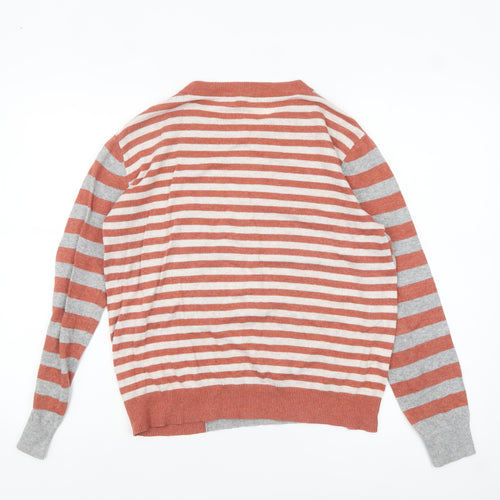 Next Women's Grey & Orange Striped Jumper UK 10 Crew Neck Wool Blend