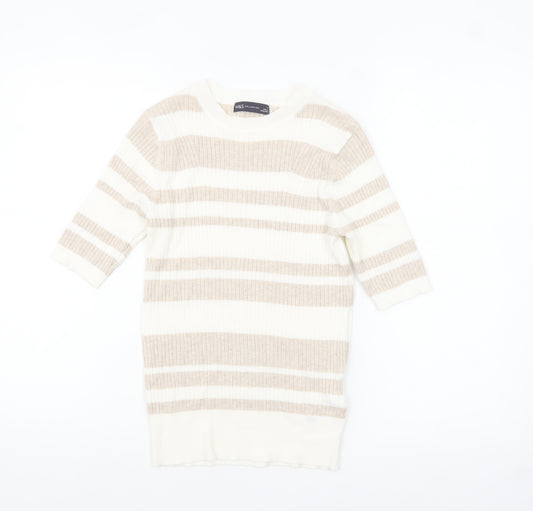 Marks and Spencer Women Beige Striped Knit Jersey Top Size 8