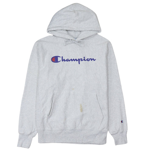 Champion Men's Grey Medium Pullover Hoodie Reverse Weave Logo Sweatshirt