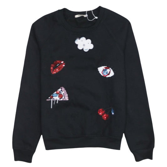 FEE RED Womens Black Sequin Graphic Pullover Sweatshirt L