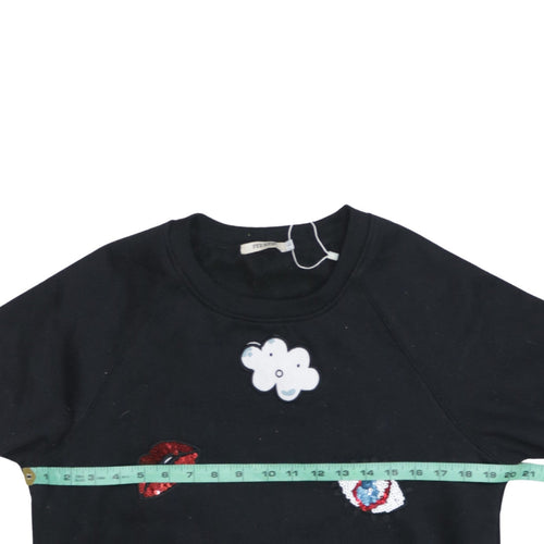 FEE RED Womens Black Sequin Graphic Pullover Sweatshirt L