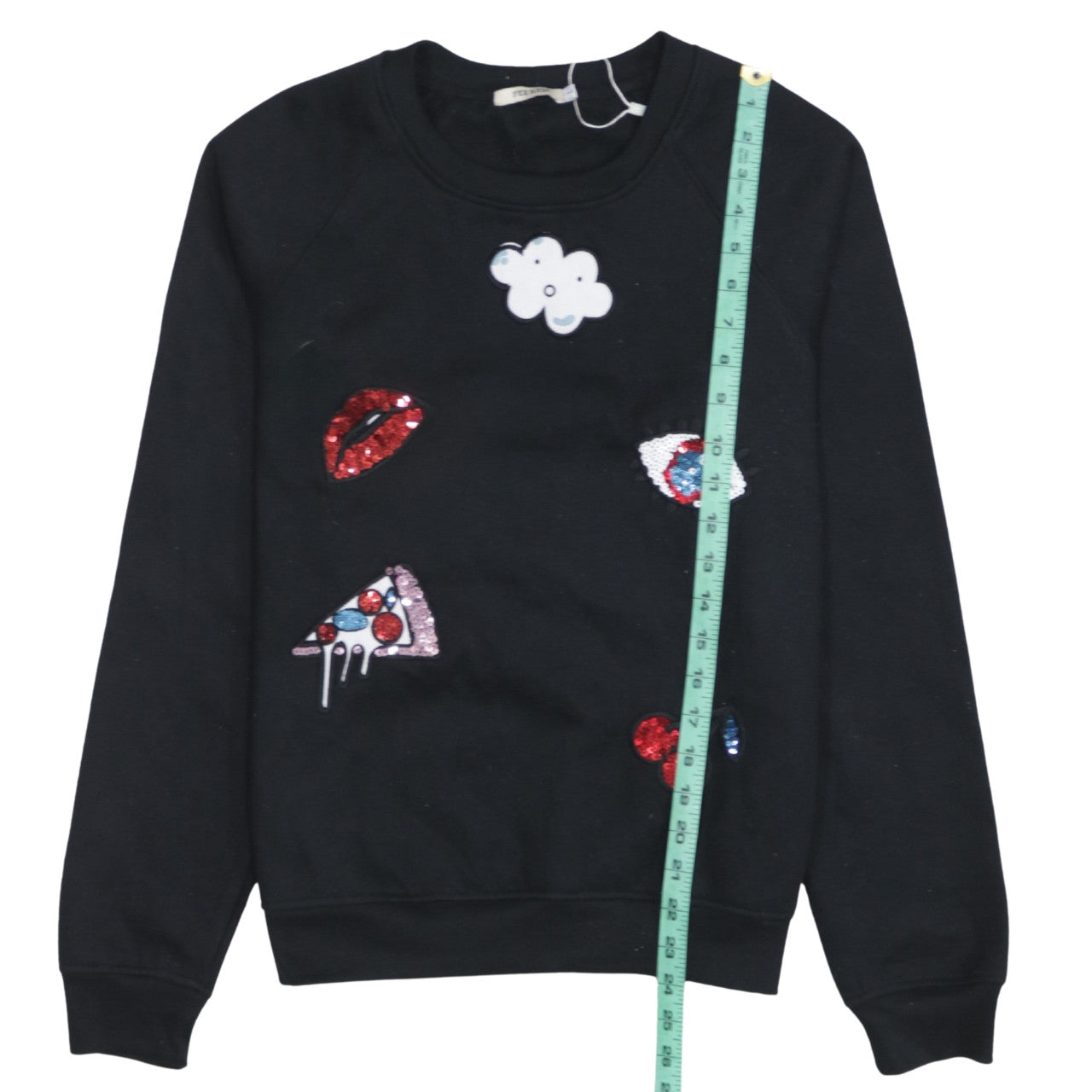 FEE RED Womens Black Sequin Graphic Pullover Sweatshirt L