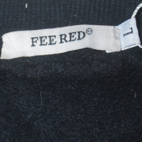 FEE RED Womens Black Sequin Graphic Pullover Sweatshirt L