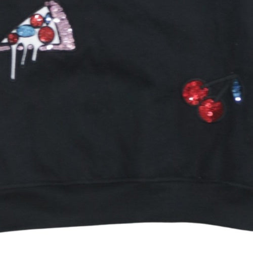 FEE RED Womens Black Sequin Graphic Pullover Sweatshirt L