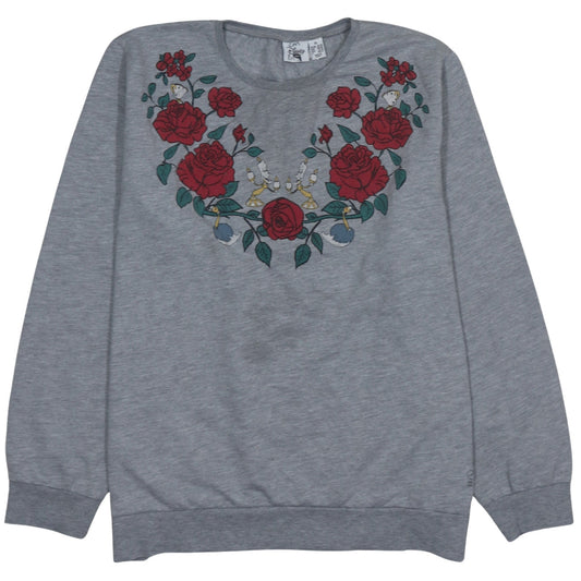 Disney Womens Grey XL Beauty and the Beast Floral Sweatshirt