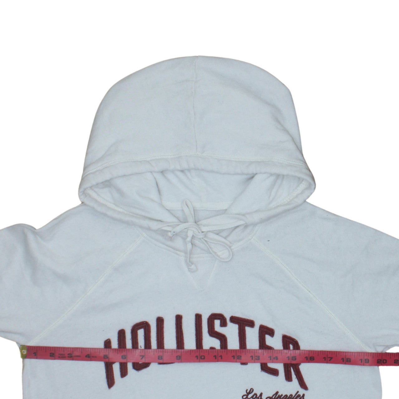 Hollister Men White Pullover Hoodie L Embroidered Logo Fleece