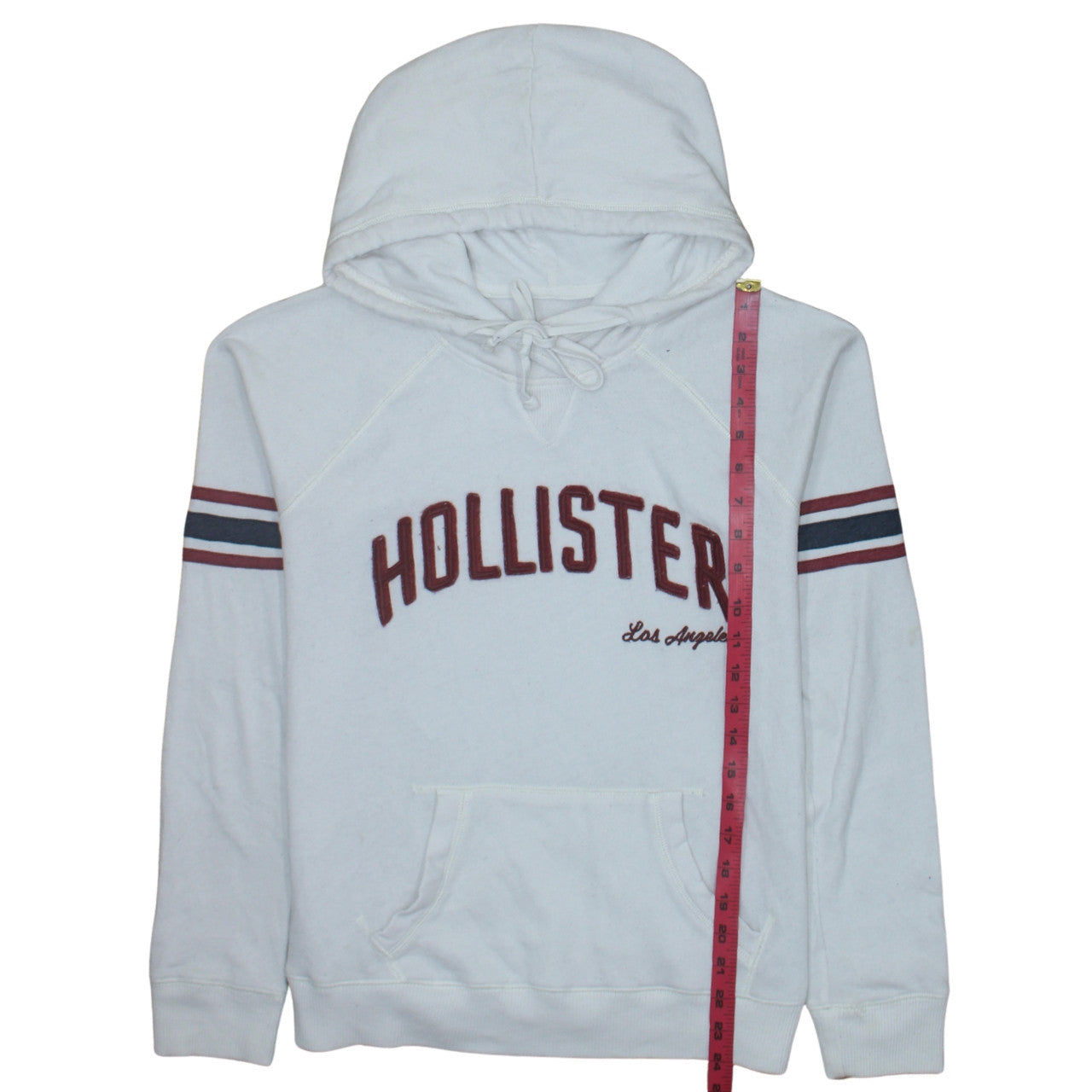 Hollister Men White Pullover Hoodie L Embroidered Logo Fleece