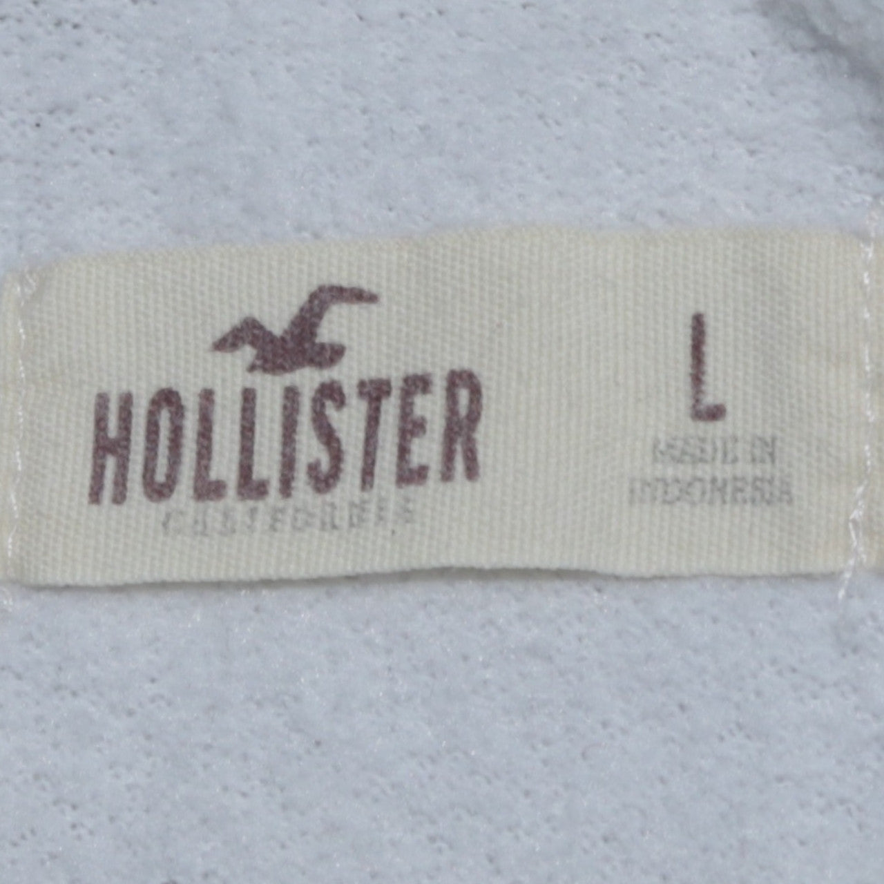 Hollister Men White Pullover Hoodie L Embroidered Logo Fleece