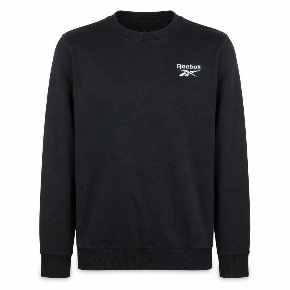 Front view of Reebok Men's Black Small Crew Neck Pullover Sweatshirt