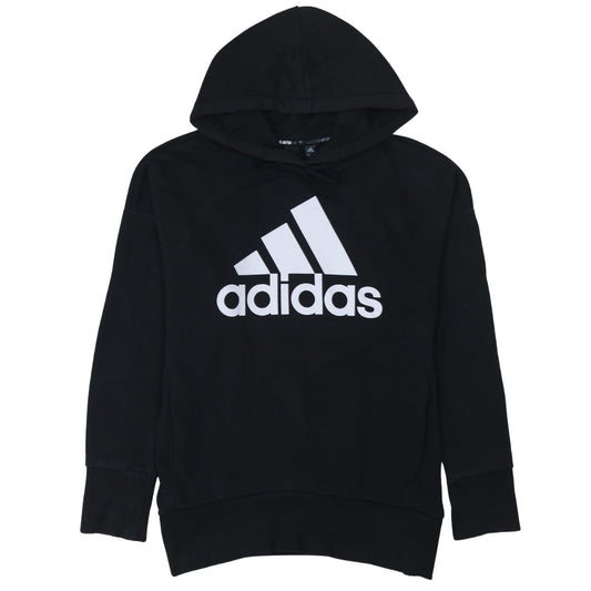 Adidas Women Black Small Pullover Hoodie with Logo Print