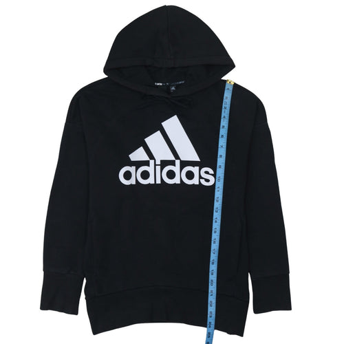 Adidas Women Black Small Pullover Hoodie with Logo Print