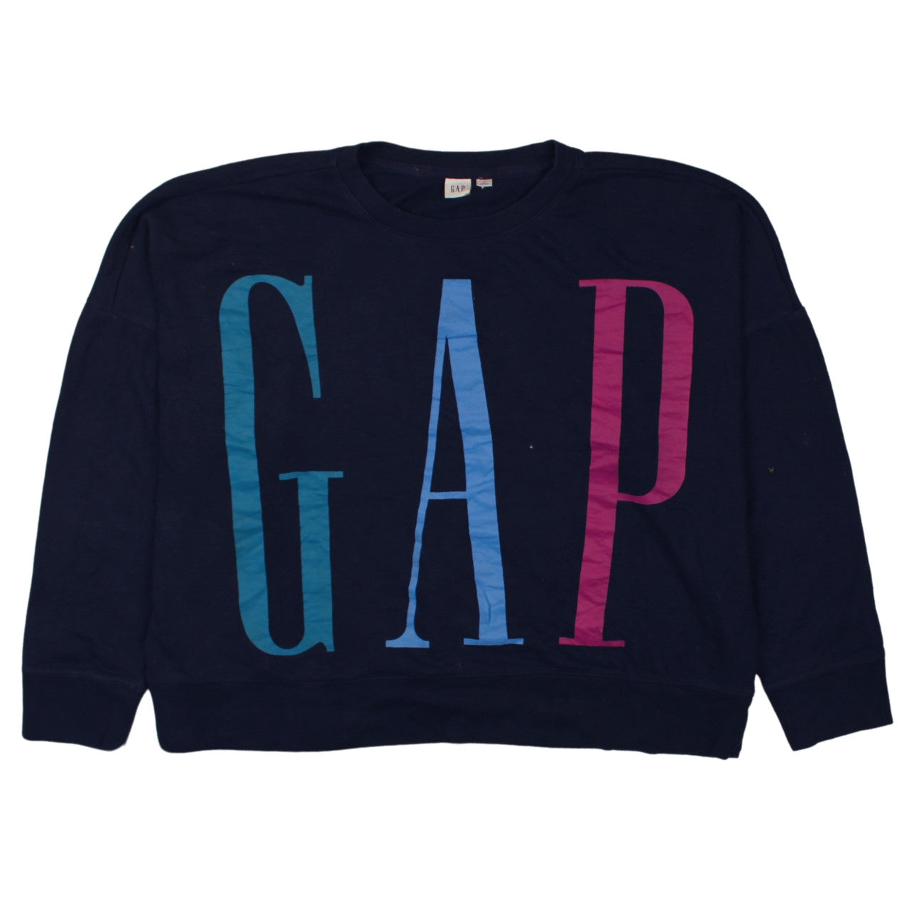 GAP Women Navy Blue Logo Crew Neck Pullover Sweatshirt XL