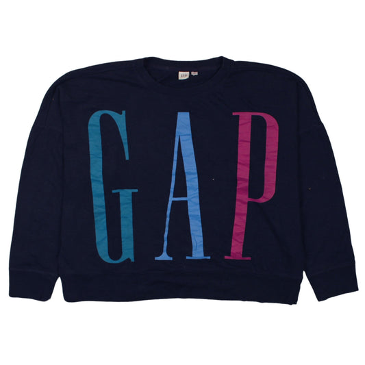 GAP Women Navy Blue Logo Crew Neck Pullover Sweatshirt XL