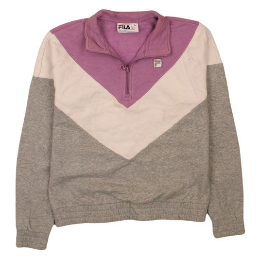 FILA Womens Grey Purple 1/4 Zip Colourblock Sweatshirt Size S