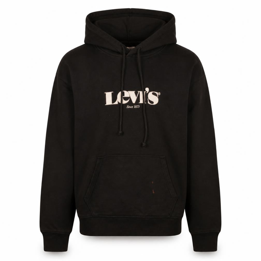 Front view of Levi's Men's Black Pullover Hoodie XS Logo Fleece Sweatshirt