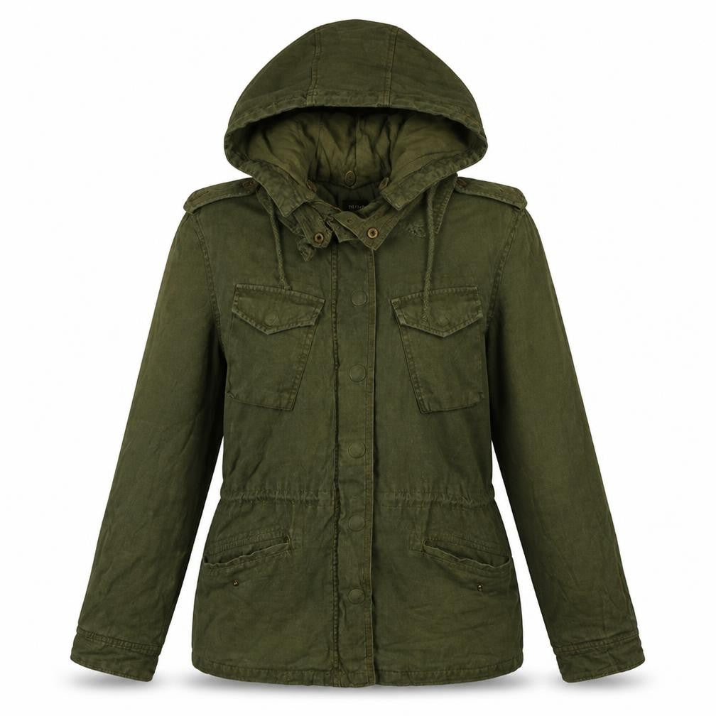 Topshop Women's Green Hooded Military Jacket Size 12