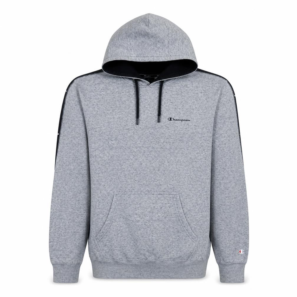 Front view of Champion Men's Grey Pullover Hoodie Medium Logo Regular Fit