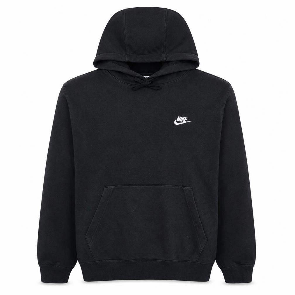 Front view of Nike Men's Black Pullover Hoodie Small Logo Fleece Sweatshirt