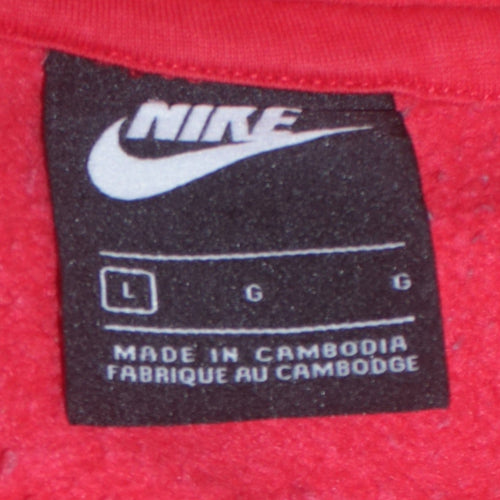 Nike Men's Red Pullover Hoodie L Fleece Logo Sportswear