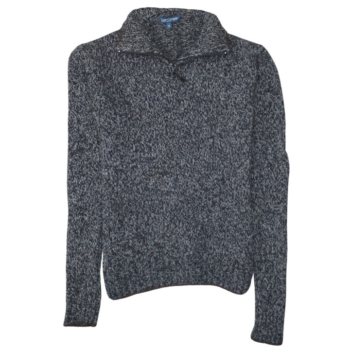 Lee Cooper Mens Grey Chunky Knit 1/4 Zip Jumper Size S