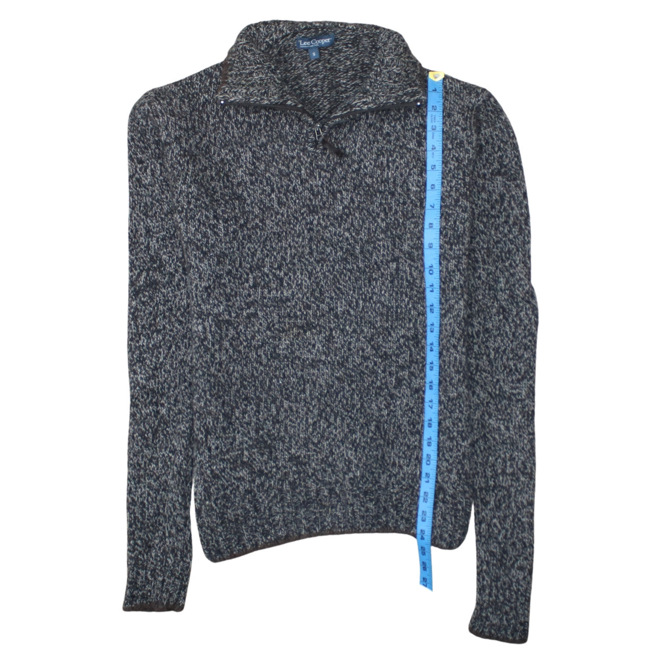 Lee Cooper Mens Grey Chunky Knit 1/4 Zip Jumper Size S