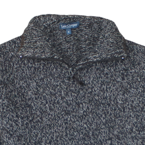 Lee Cooper Mens Grey Chunky Knit 1/4 Zip Jumper Size S