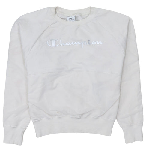 Champion Women's White Small Pullover Sweatshirt Cotton Logo Crew Neck
