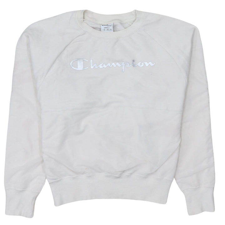 Champion Women's White Small Pullover Sweatshirt Cotton Logo Crew Neck