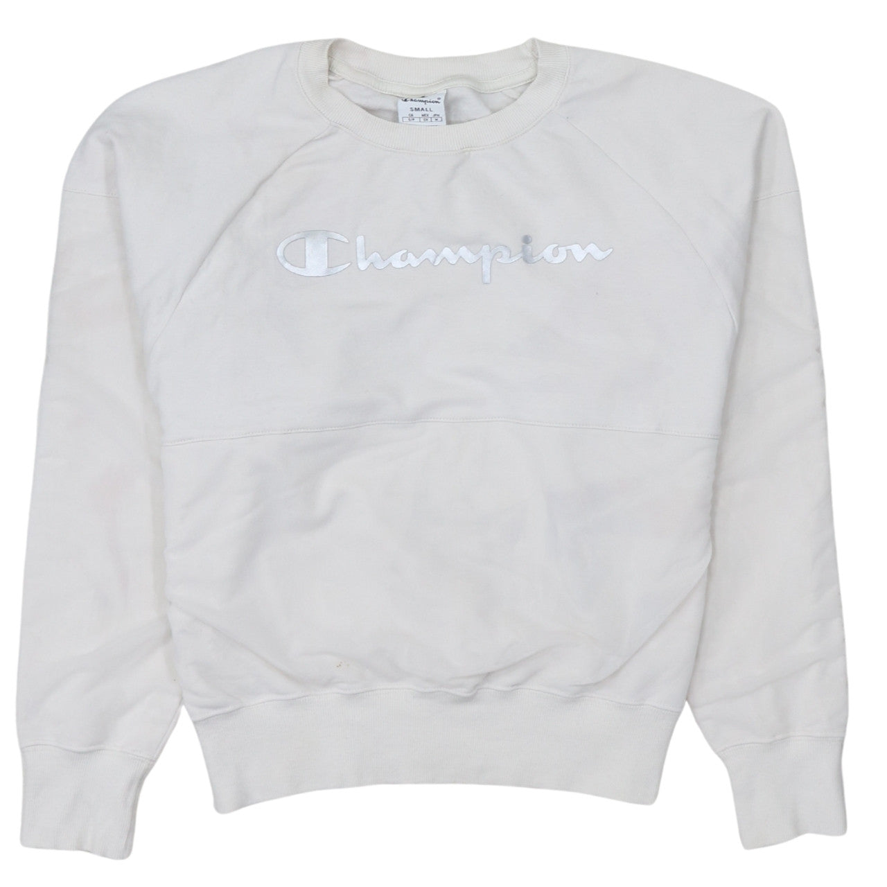 Champion Women's White Small Pullover Sweatshirt Cotton Logo Crew Neck