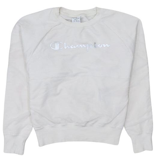 Champion Women's White Small Pullover Sweatshirt Cotton Logo Crew Neck
