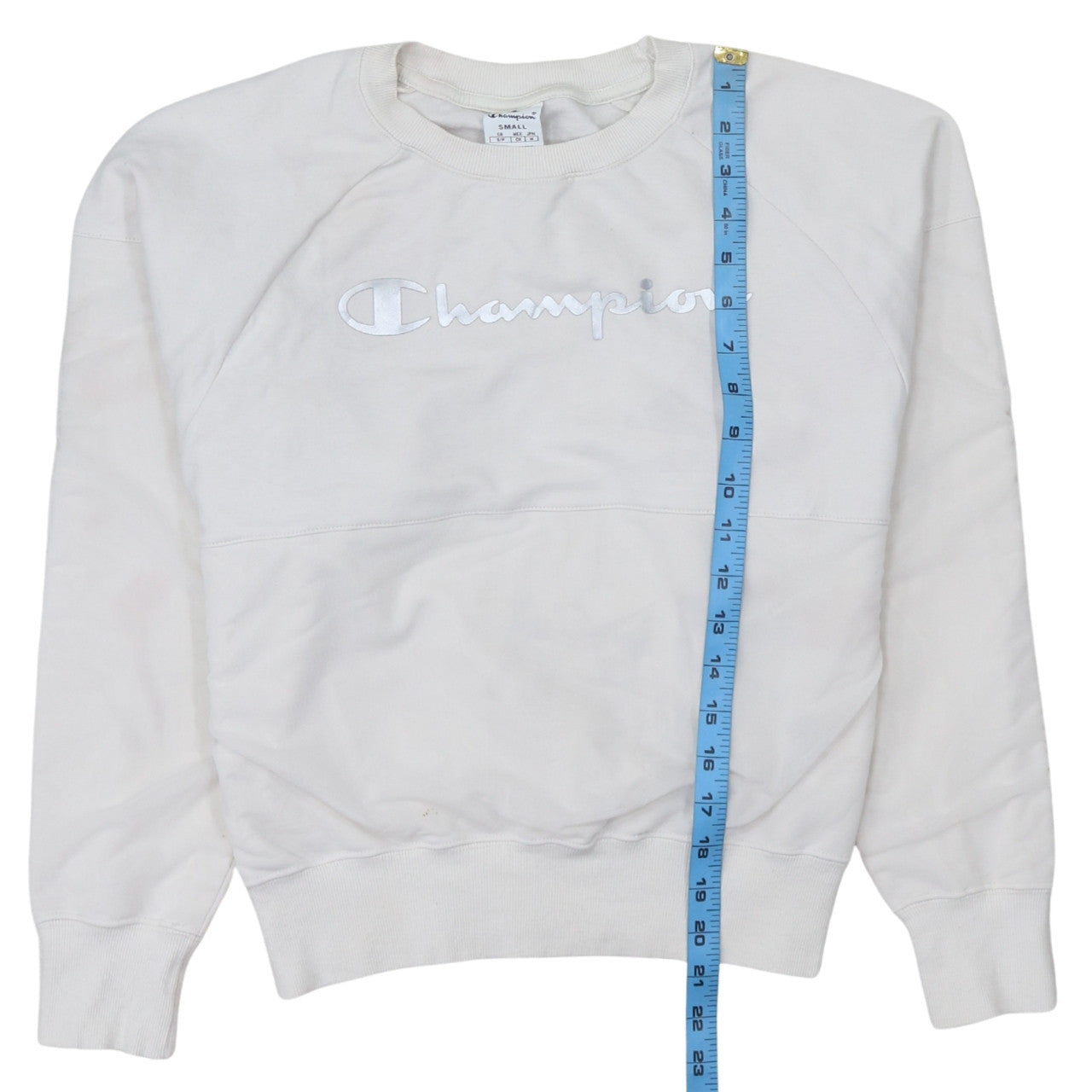 Champion Women's White Small Pullover Sweatshirt Cotton Logo Crew Neck