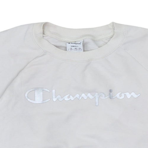 Champion Women's White Small Pullover Sweatshirt Cotton Logo Crew Neck