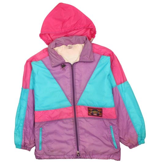 Marc Claire Women's Multicoloured 80s Hooded Windbreaker Jacket Size 10