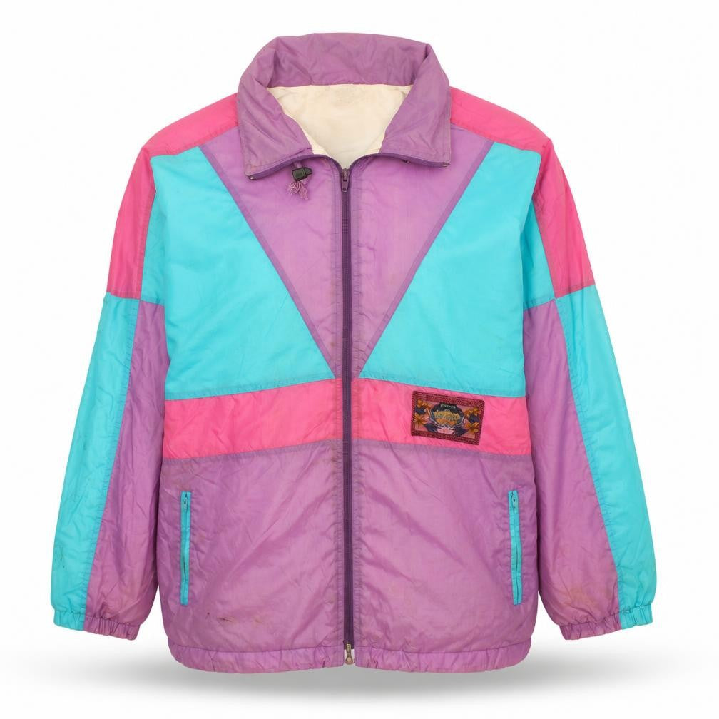 Front view of Marc Claire Women's Multicoloured 80s Hooded Windbreaker Jacket, size 10