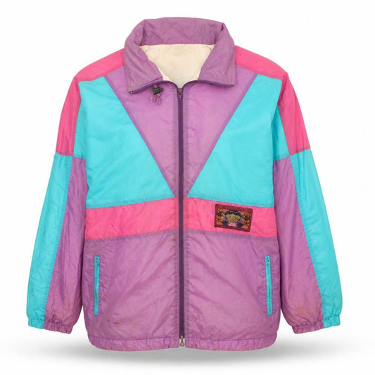 Front view of Marc Claire Women's Multicoloured 80s Hooded Windbreaker Jacket, size 10