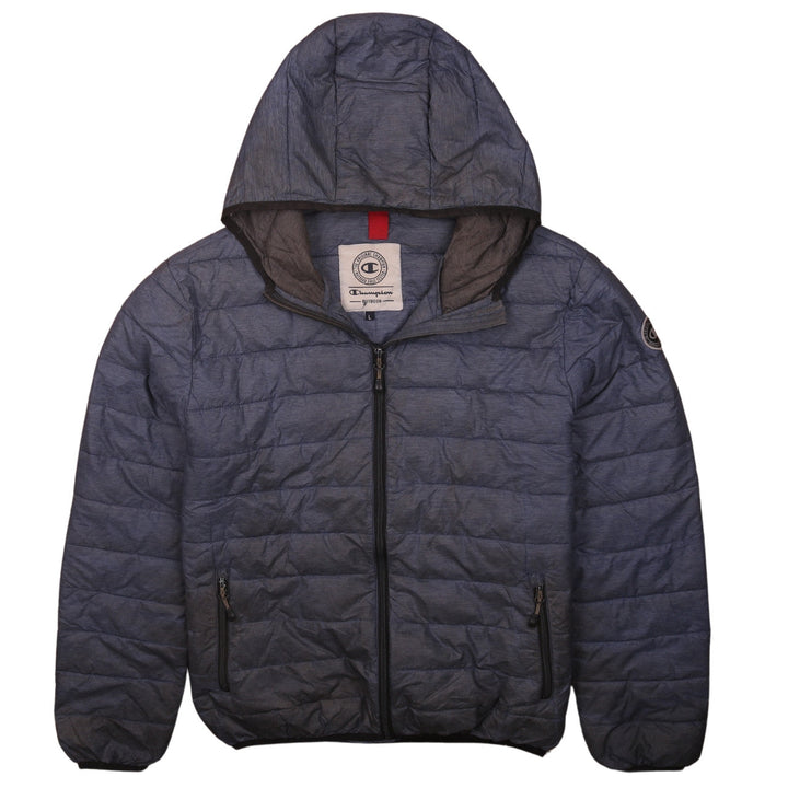 Champion Men's Blue Hooded Puffer Jacket L Outdoor Style