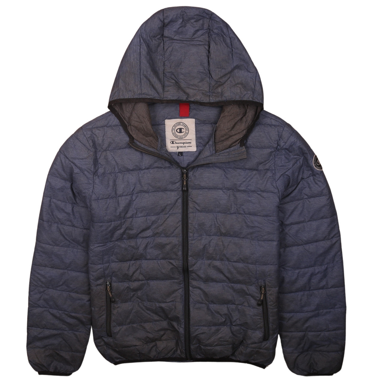 Champion Men's Blue Hooded Puffer Jacket L Outdoor Style