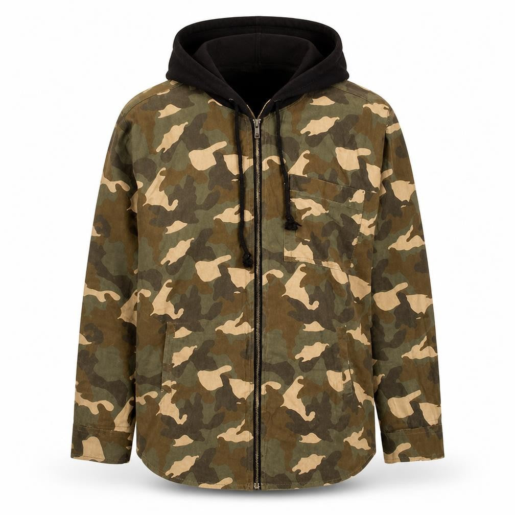 Front view of H&M Divided women’s camo full zip hoodie green, size UK 16