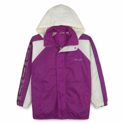 Champion USA Women’s Purple Windbreaker Jacket Size M Retro Hooded Zip Up