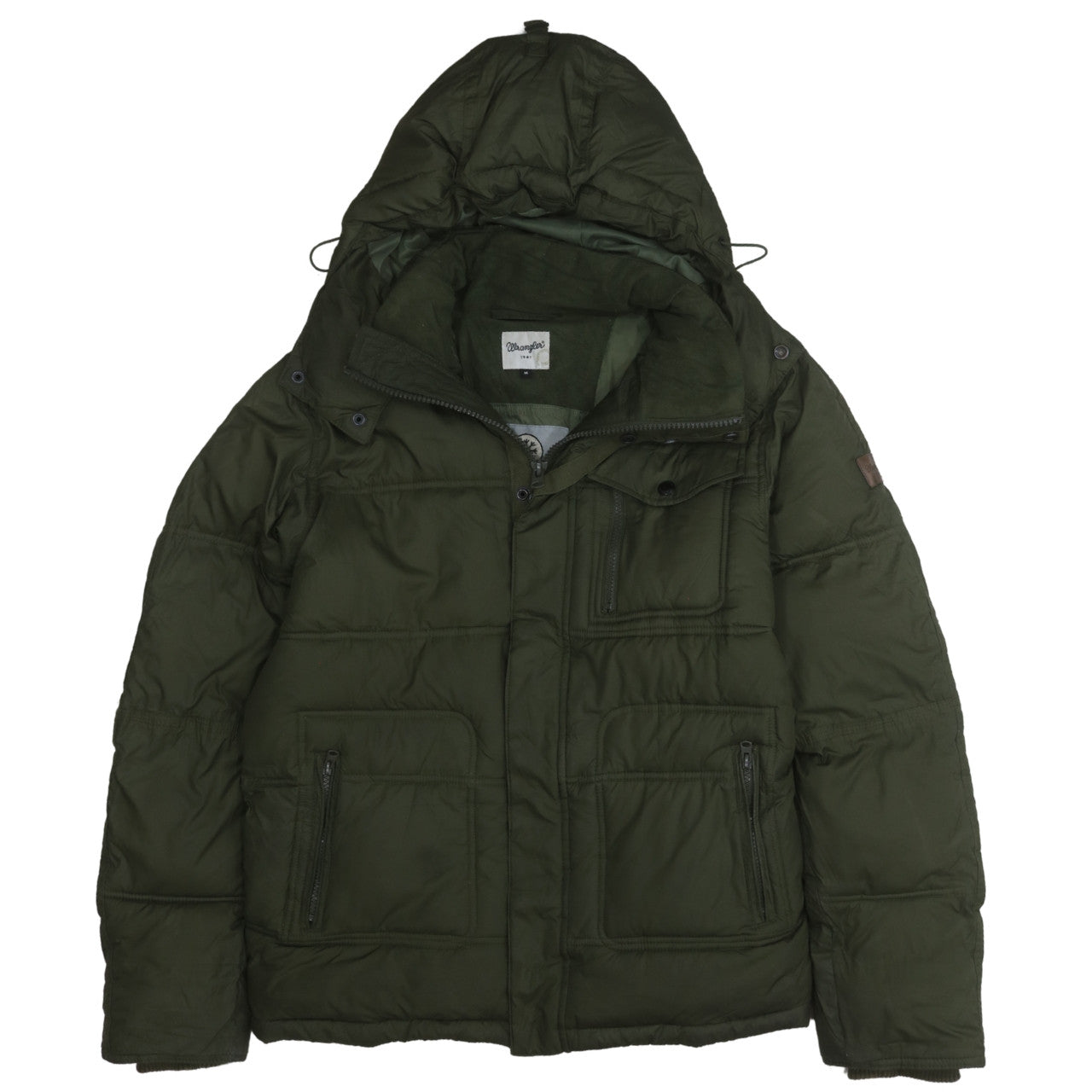 Wrangler Men's Green Puffer Jacket M Hooded Winter Coat